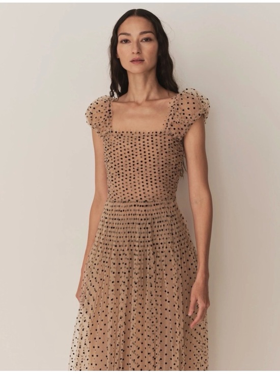 Doen Dresses & Skirts - Doen Pamelina Nude Tulle Dress with flocked Black Polka Dots